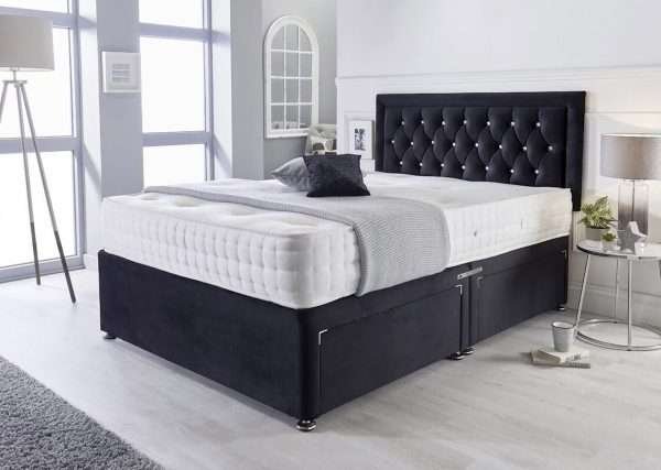 Blakely Divan Bed with Mattress and Chesterfield style Bumper Headboard bonzerbeds.co.uk