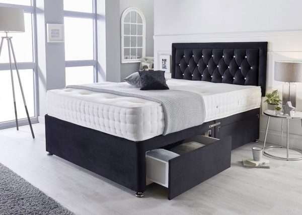 Blakely Divan Bed with Mattress and Chesterfield style Bumper Headboard 02 bonzerbeds.co.uk