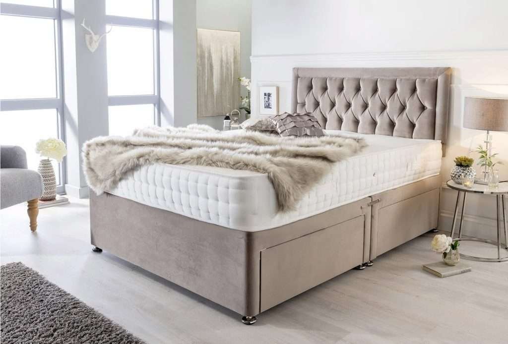 Eleonara Divan Bed with Mattress and Chesterfield style Bumper Headboard bonzerbeds.co.uk