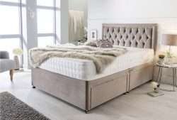 Eleonara Divan Bed with Mattress and Chesterfield style Bumper Headboard bonzerbeds.co.uk