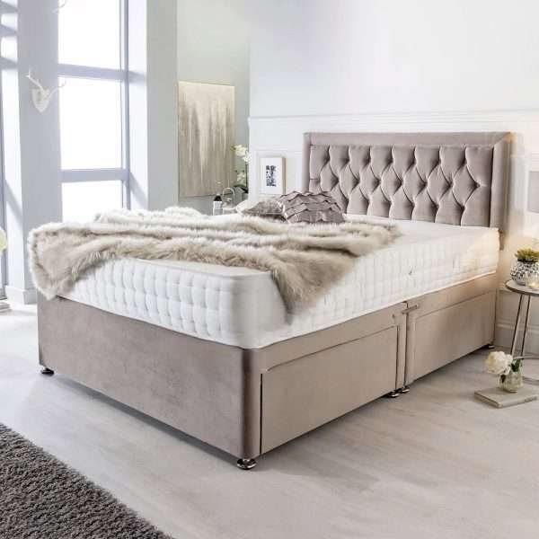 Eleonara Divan Bed with Chesterfield style Headboard Front bonzerbeds.co.uk