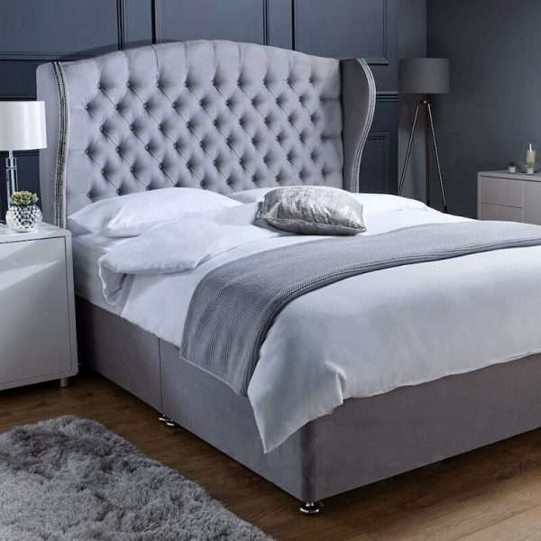 Griffin Upholstered Wingback Divan Ottoman Bed Front bonzerbeds.co.uk