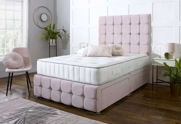 Lotus Divan Bed with Headboard and Mattress bonzerbeds.co.uk Front