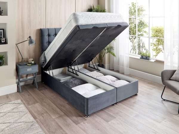 Omega Divan Ottoman Bed Open End lift Side left - bonzerbeds.co.uk