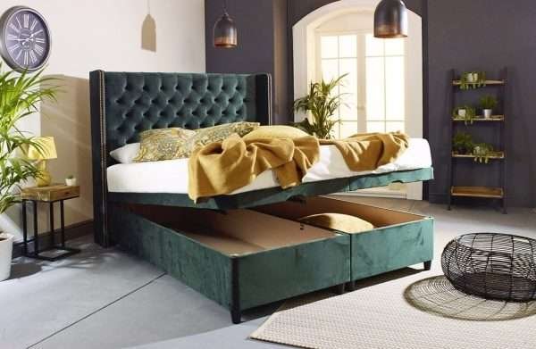 Sapphire Wingback Divan Ottoman Bed Open Storage bonzerbeds.co.uk