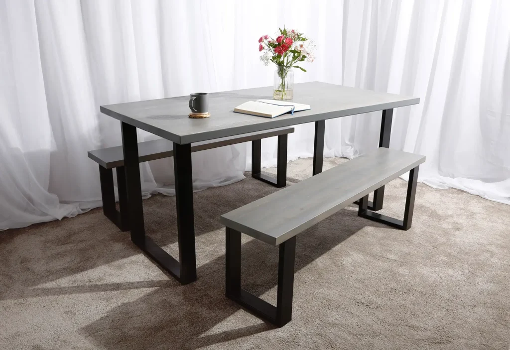 Wharfdale solid wood dining table and bench set in oak finish bonzerbeds.co.uk