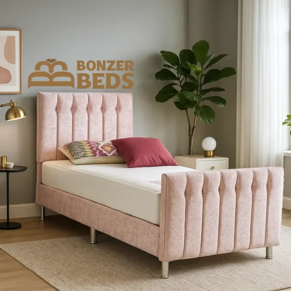 Kids-Bed-in-Pink-Crushed-Velvet-Bonzer-Beds