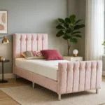 Kids-Bed-Frame-in-Pink-Crushed-Velvet-by-bonzer-beds