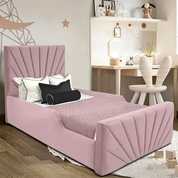 Sunrise-Panel-Kids-Bed-Frame-in-Baby-Pink-Plush-Velvet